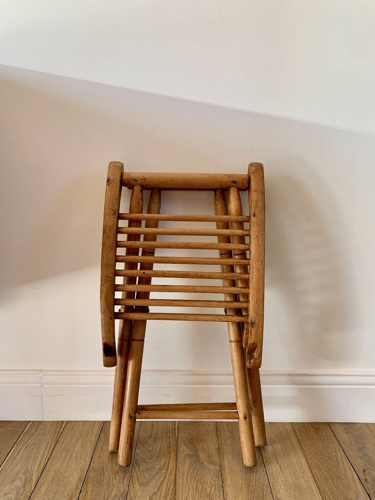 folding wooden stool bamboo style early 20th century