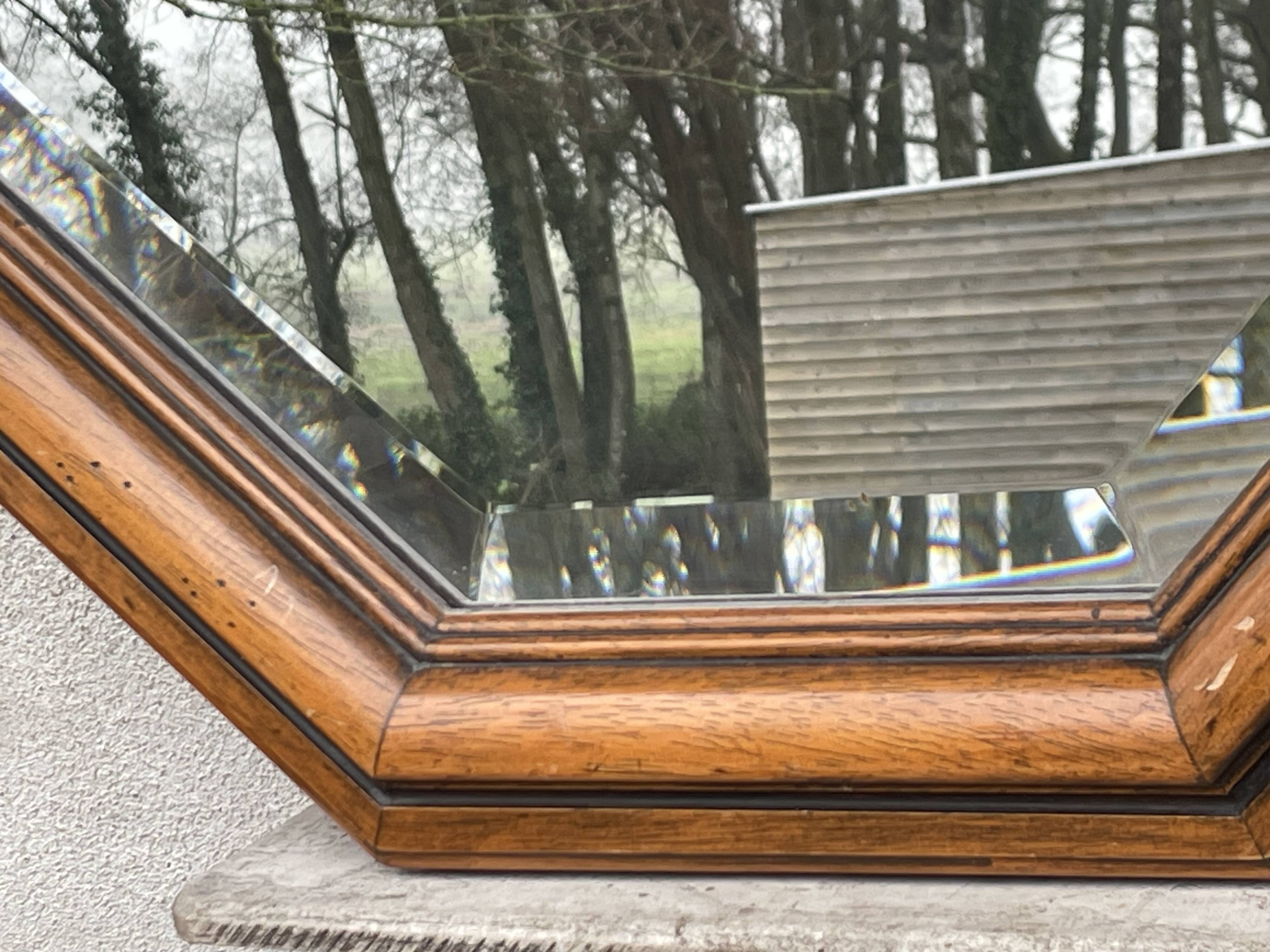 Rustic beveled mirror in molded natural wood 64 x 56 cm