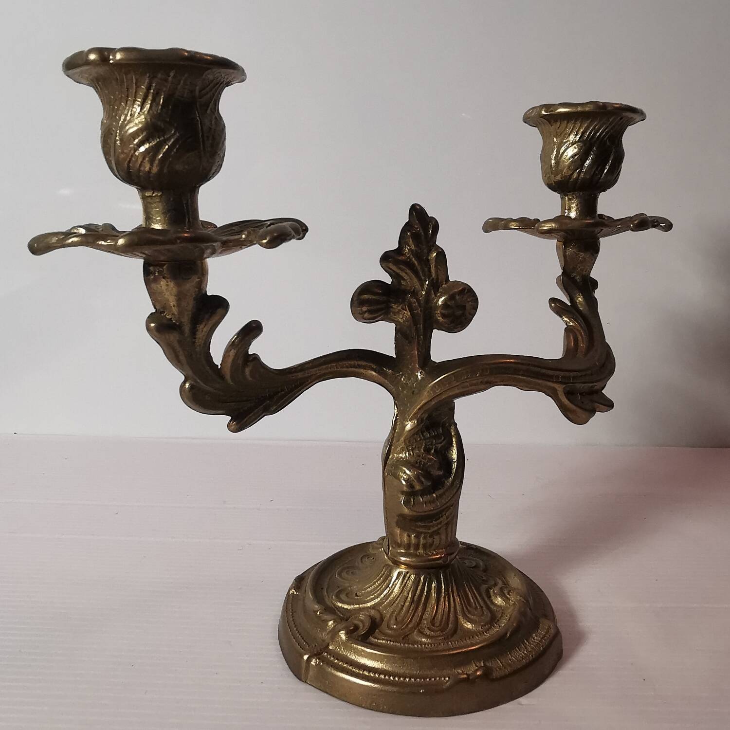 Old vintage candle holder / candlestick / candelabra in gilded brass 2 candles