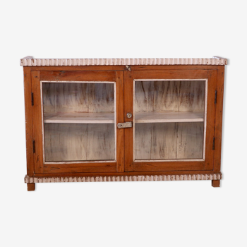 Old showcase art deco in burmese teak white patina