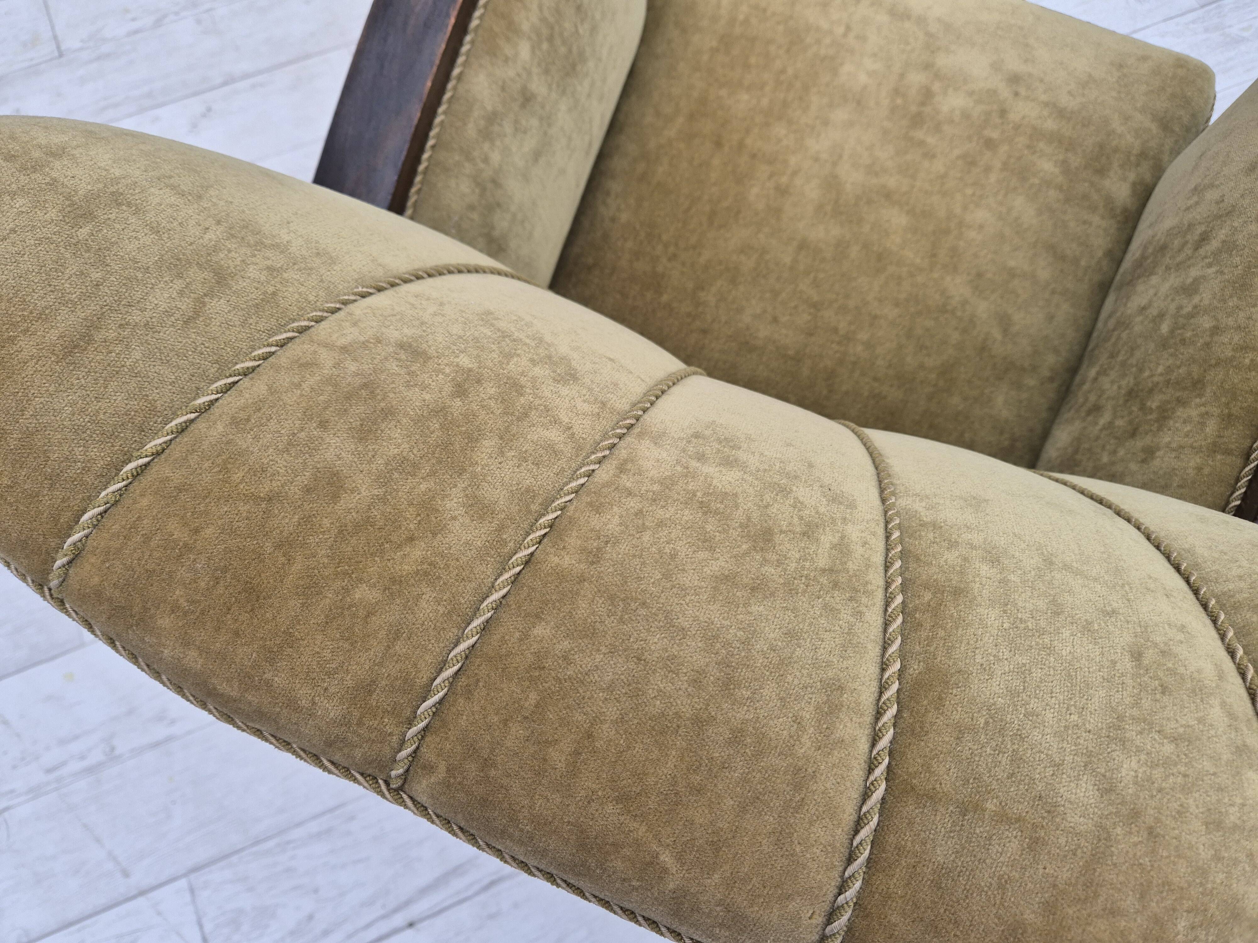 1950s, Danish relax armchair, green furniture velour, beech wood.