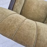 1950s, Danish relax armchair, green furniture velour, beech wood.