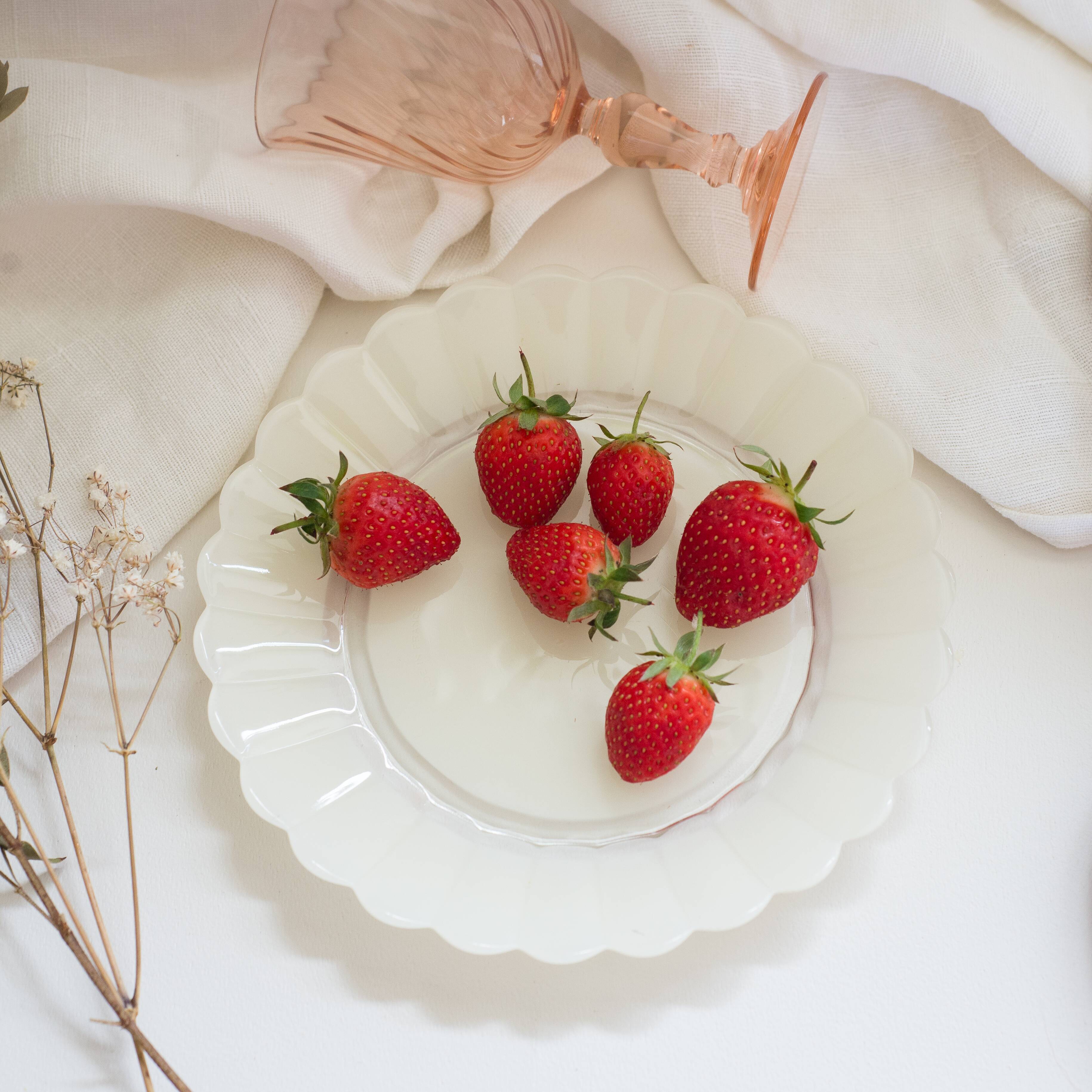 Set of 10 dessert plates flowers petals daisy Duralex Made in France 70s