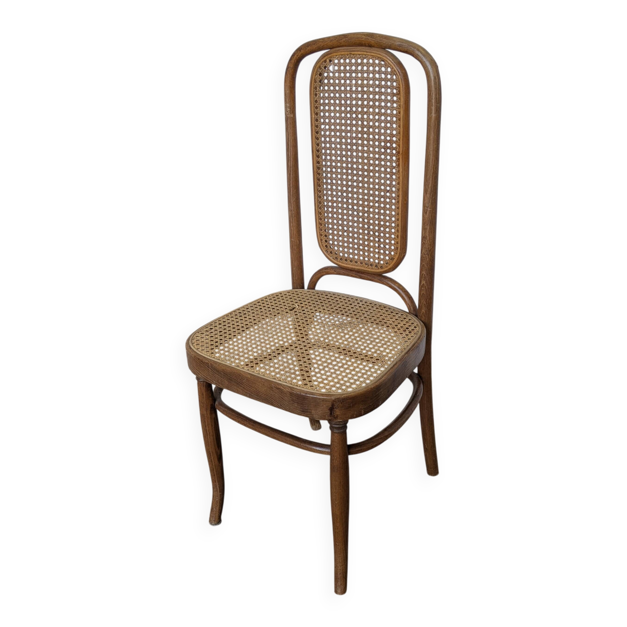 Vintage High Back Bentwood Cane Dining Chair / Thonet Style / Torn Seat