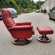 Red leather relax armchair and pouf