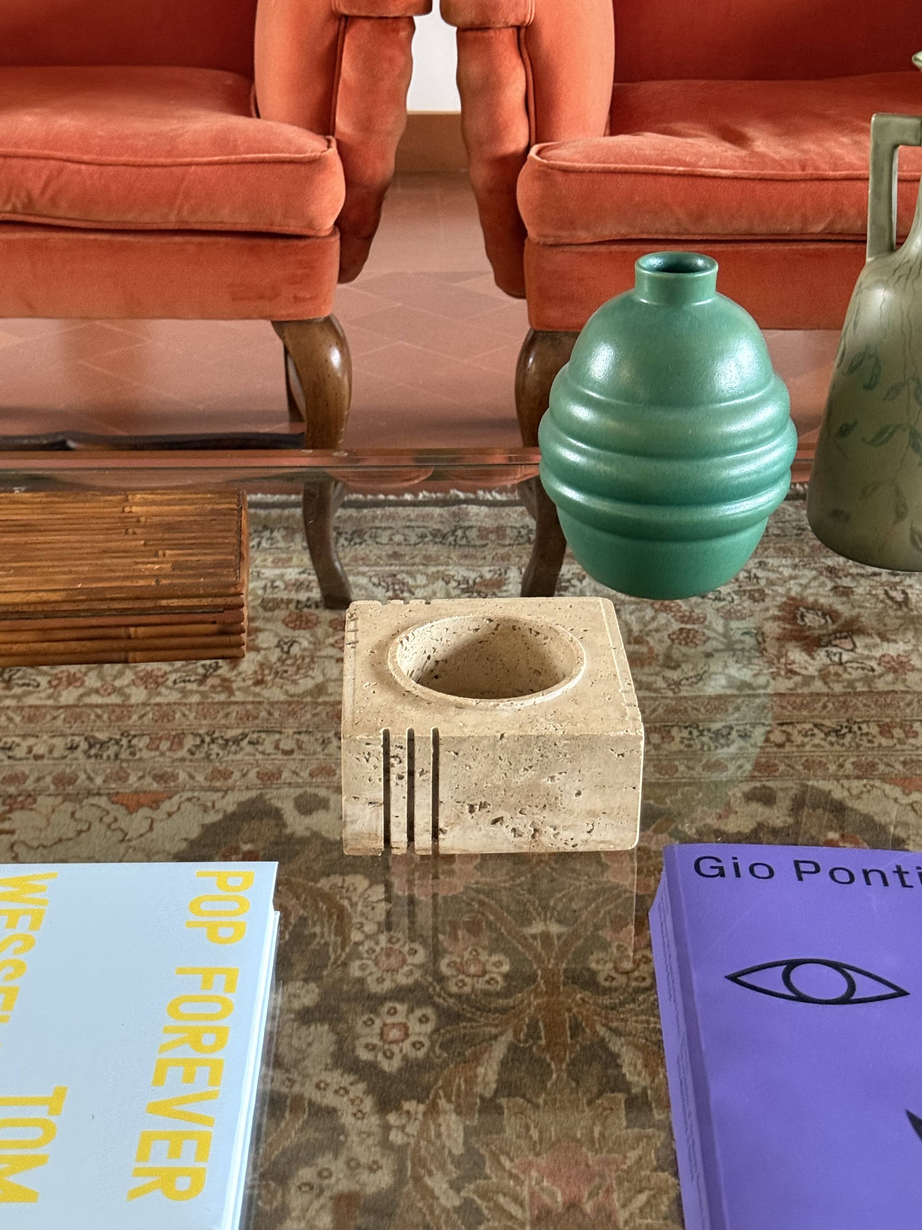 Travertine cubic vide poche / ashtray, Cerri Nestore, Italy, 1970s