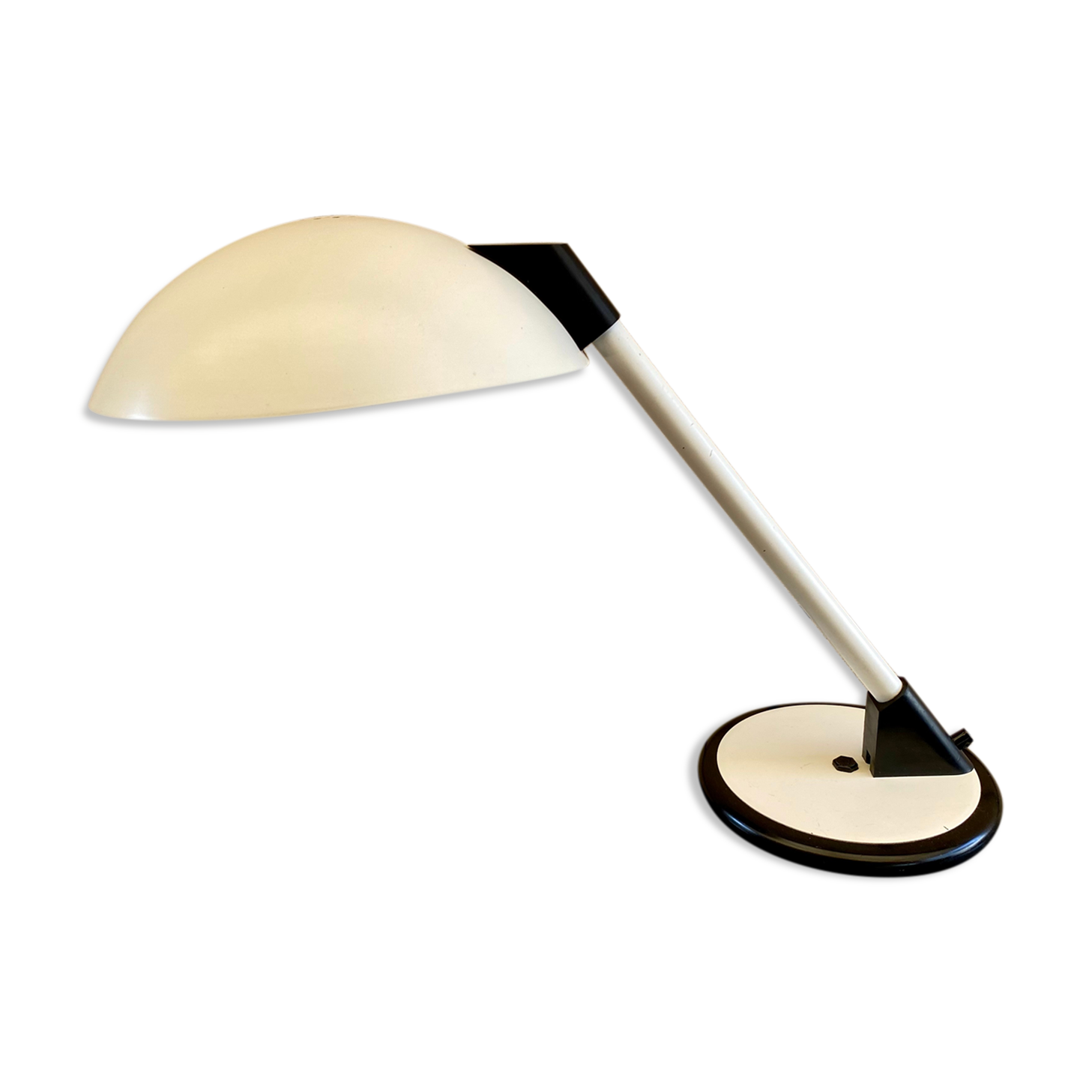Aluminor saucer desk lamp France vintage 70s white