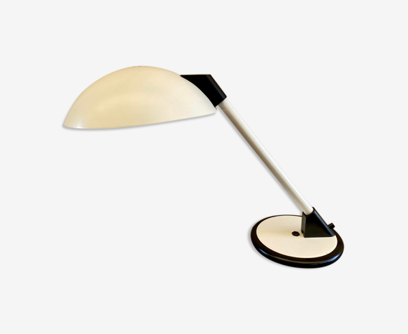 Lampe de bureau soucoupe Aluminor France vintage années 70 blanche | Selency