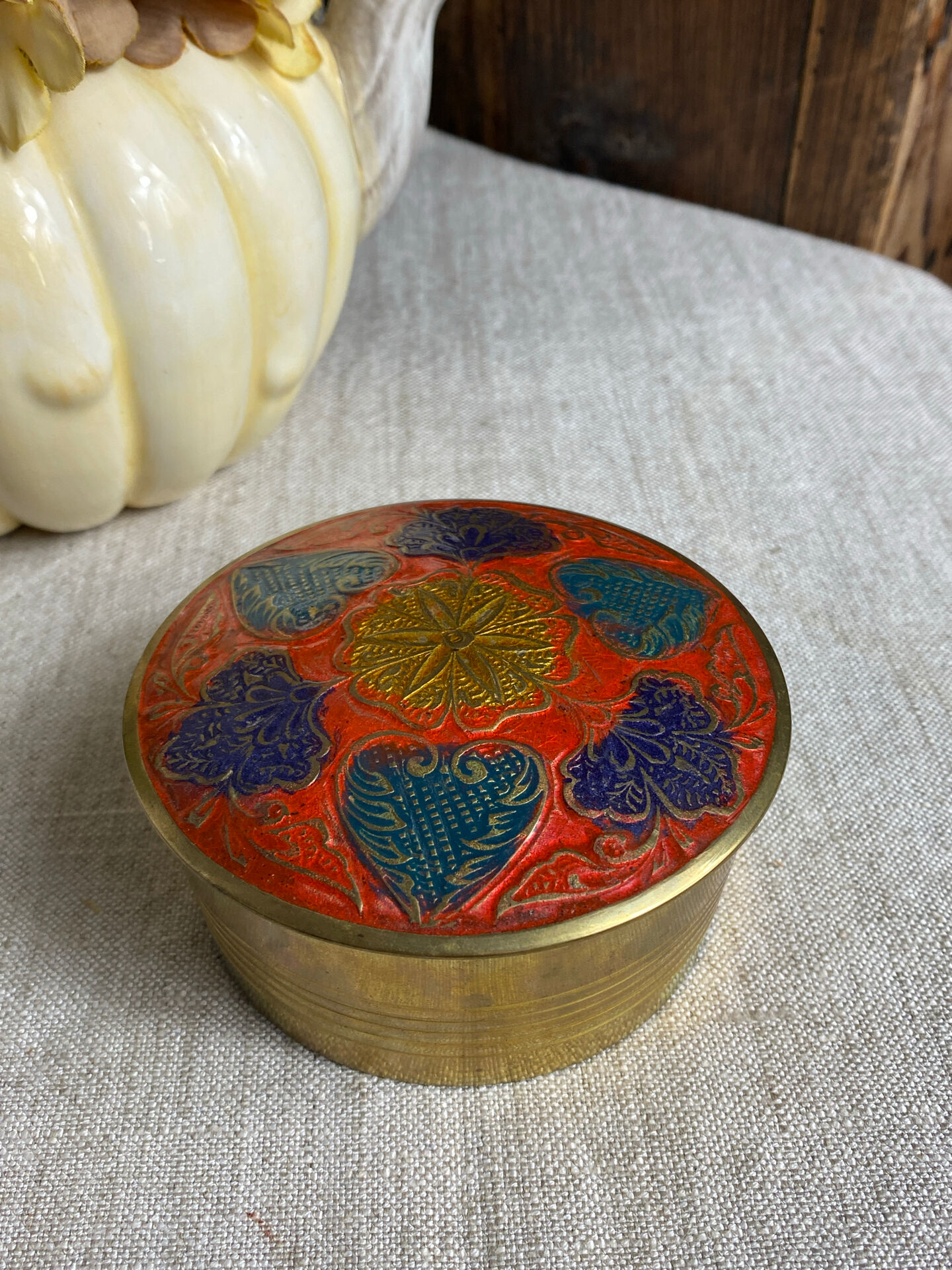 Cloisonné brass bonbonnière