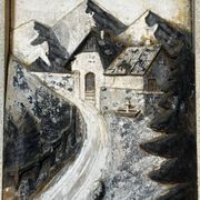 Tableau alpin en bois sculpté et peint