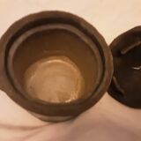 Glazed terracotta pot, gloss and matte, black felt lined on the base