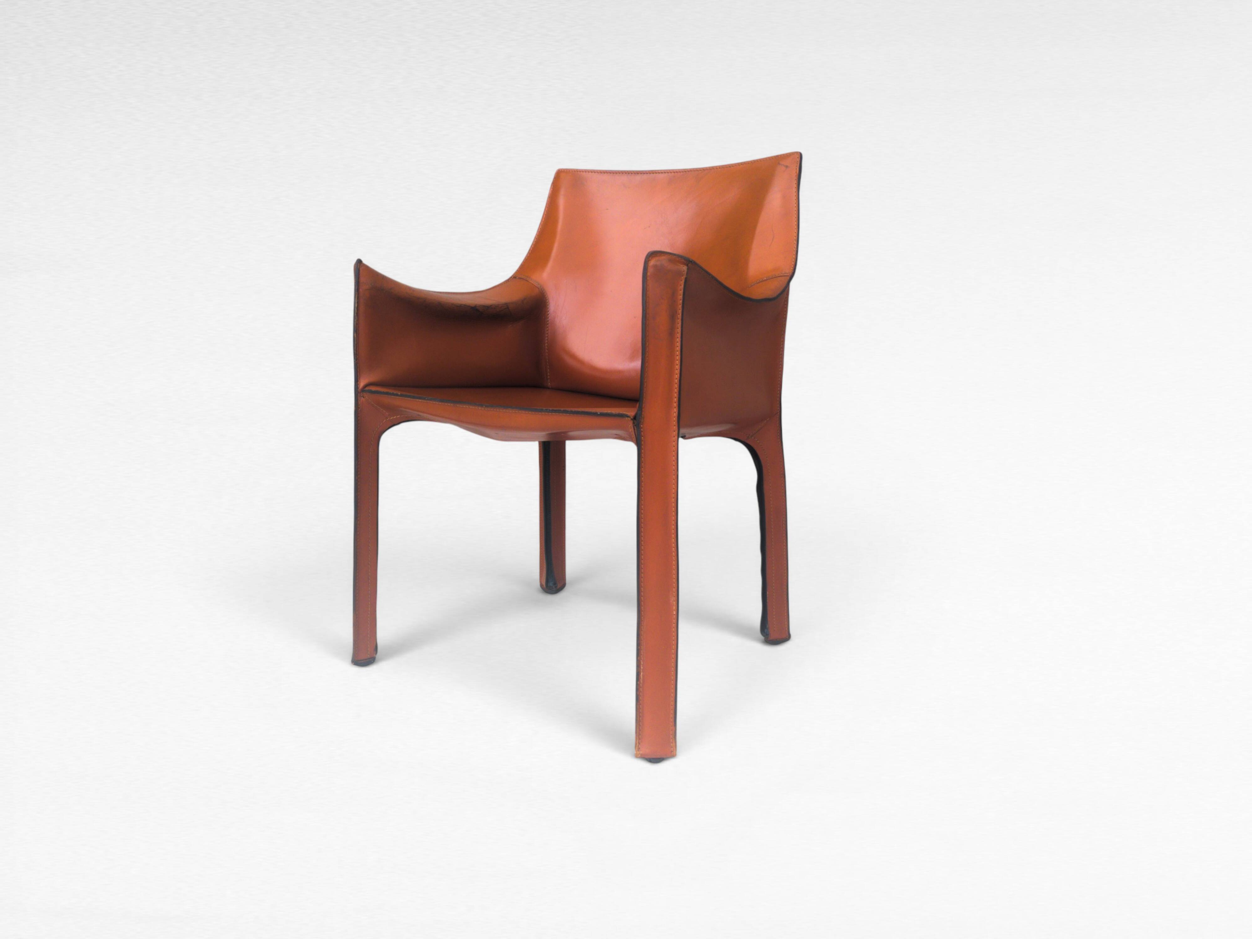 CAB 413 Chair in Cognac Leather by Mario Bellini for Cassina, Italy, 1970s