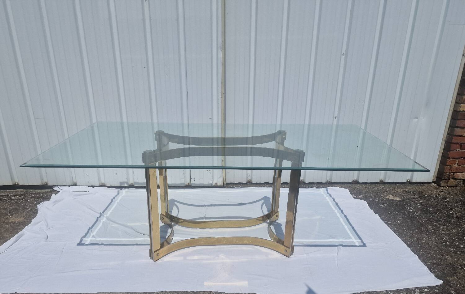 Vintage dining table golden brass chrome glass