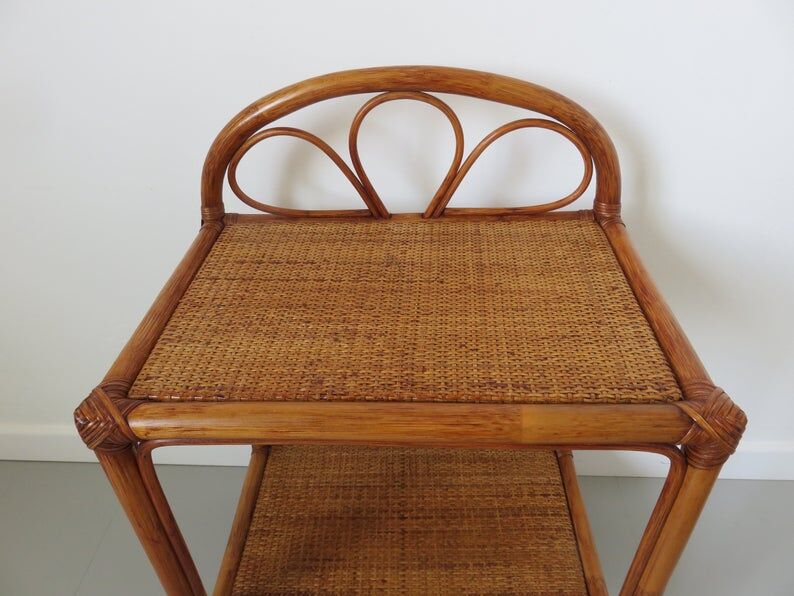 Pair of rattan and bamboo bedside tables 1970s