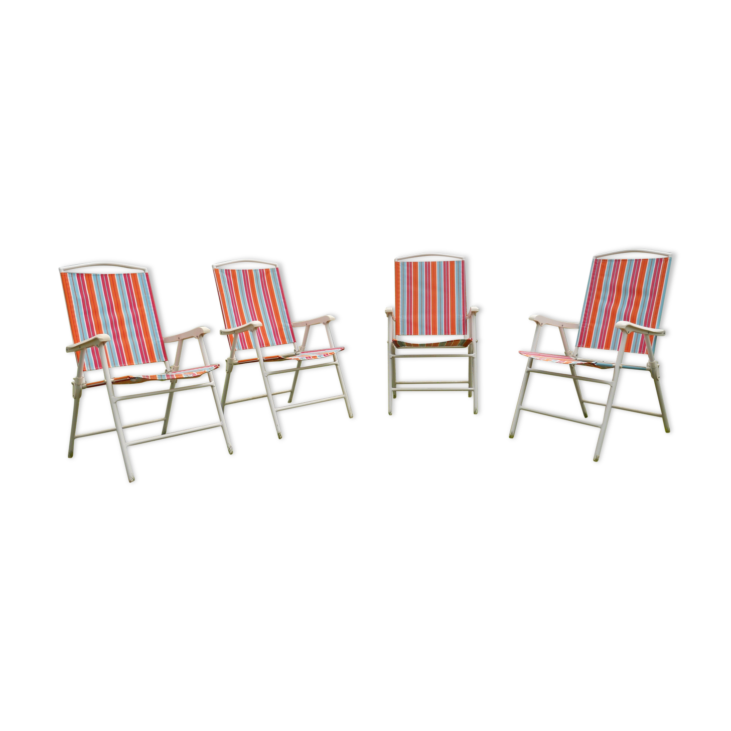 4 metal garden chairs and vintage folding fabric
