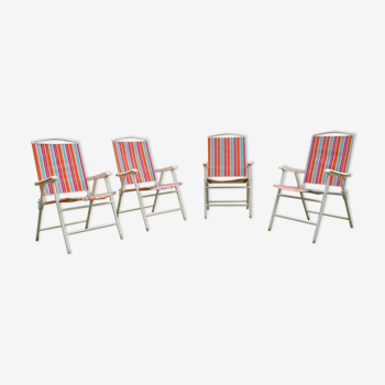 4 metal garden chairs and vintage folding fabric