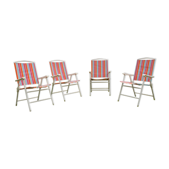 4 metal garden chairs and vintage folding fabric