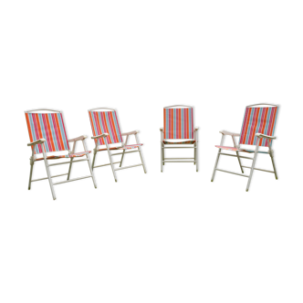 Set de  4 fauteuils de jardin metal et tissu pliants vintage