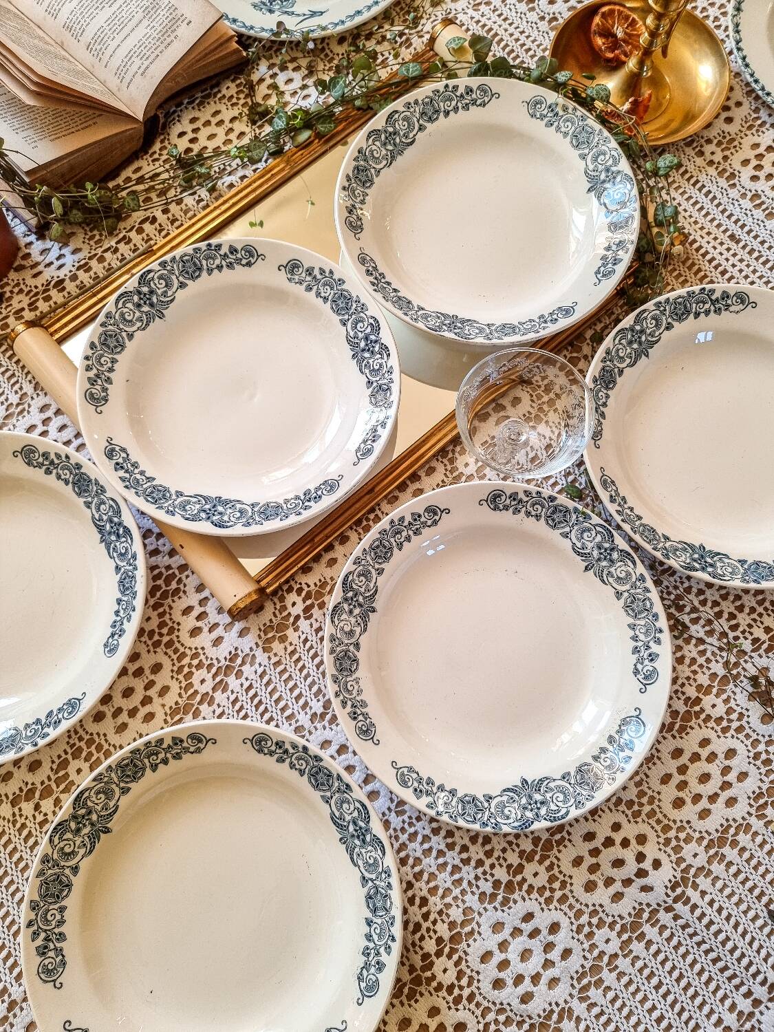 6 soup plates, iron earth, Longchamp, mid-20th century