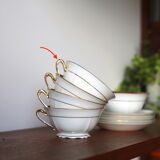 Vintage coffee cups made of fine Limoges porcelain - Raspberry and golden décor