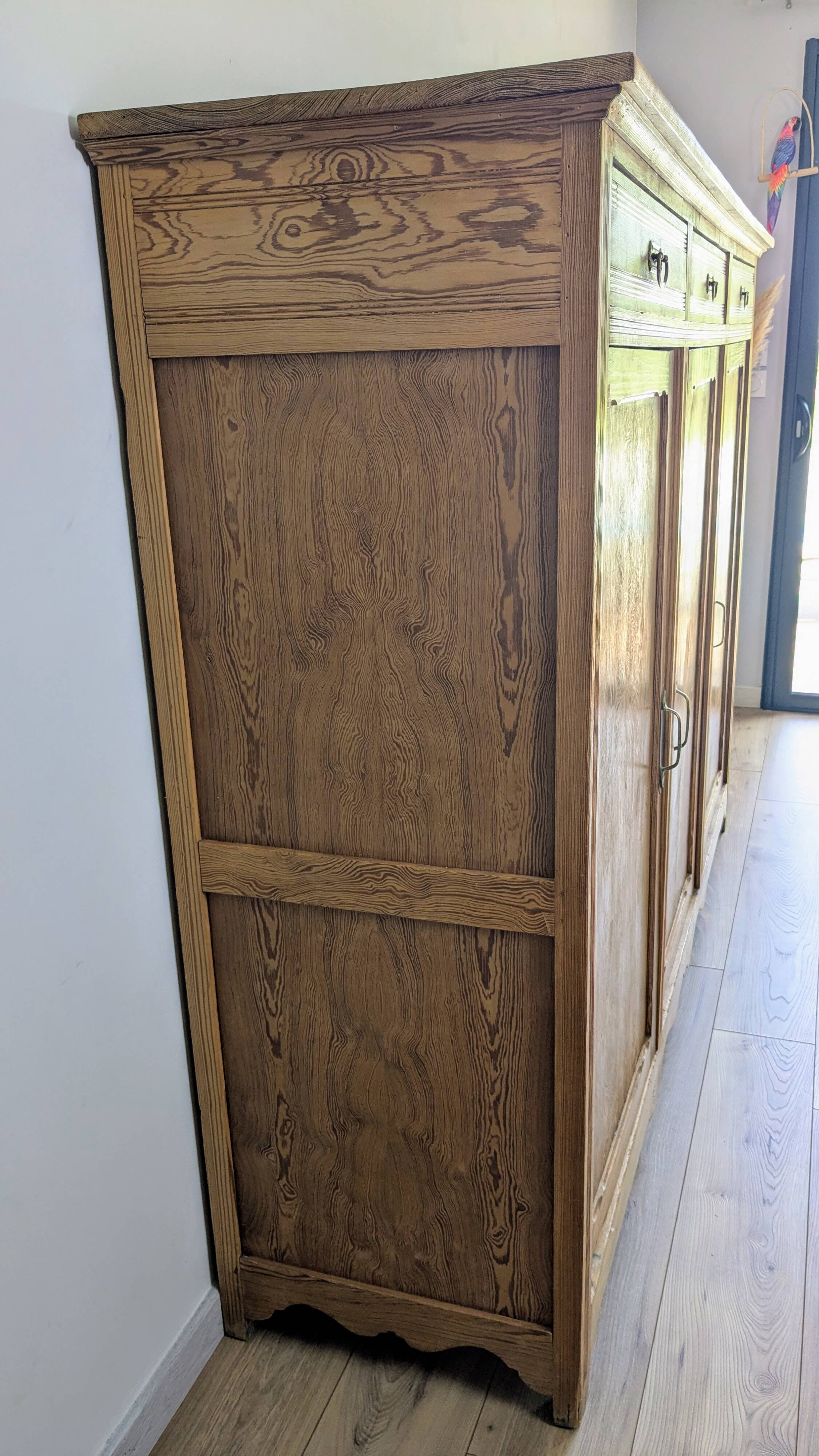 Large solid pitch pine sideboard, 206 x H150 cm, unique piece