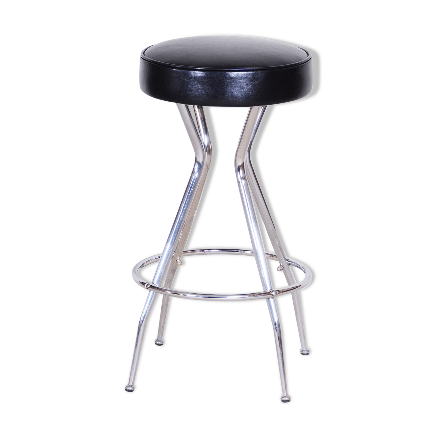 Leather black barstool, made in the 1930s