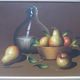 Painting OIL ON CANVAS Still life, BY MAZIA Violet, pears apples kitchen, wooden frame