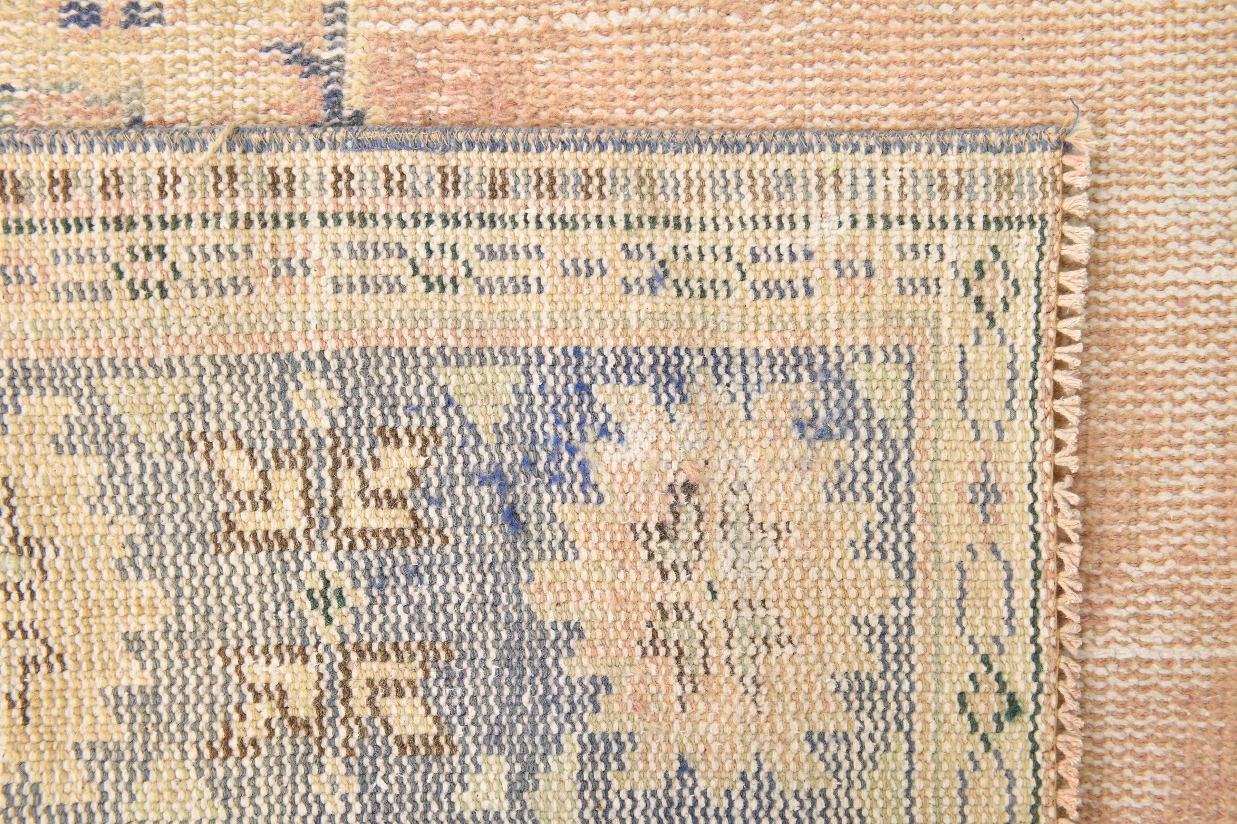 Grand Tapis Oushak Vintage, Laine Fait Main, Pêche et Bleu, 194x267 Cm