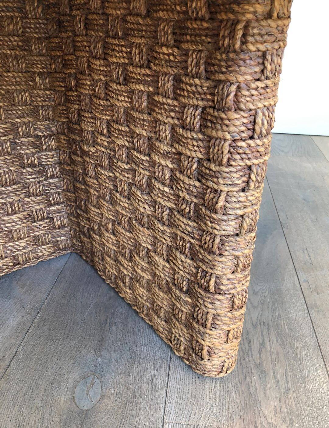 Large Round Coffee Table in Rope and Wood, in the Style of Audoux-Minet, Fra