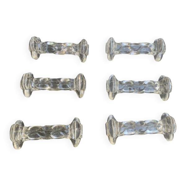 6 portes couteaux en verre transparent, forme de fleurs, torsades anciens