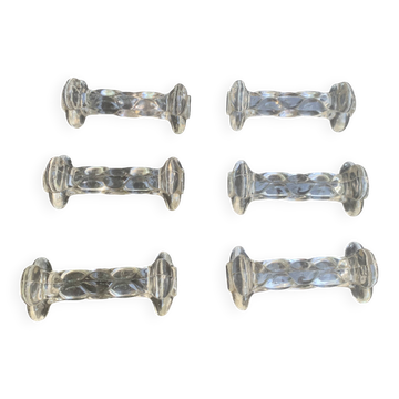 6 portes couteaux en verre transparent, forme de fleurs, torsades anciens