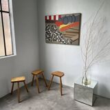 Set of 3 oak tripod stools