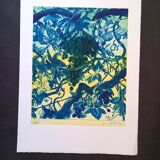 Original lithograph by Gérard Diaz (1938-2021), "la vigne, le raisin, le vin", 1999.