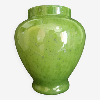 Vase Biot en verre soufflé à la bouche, avec bulles, couleur verte herbe