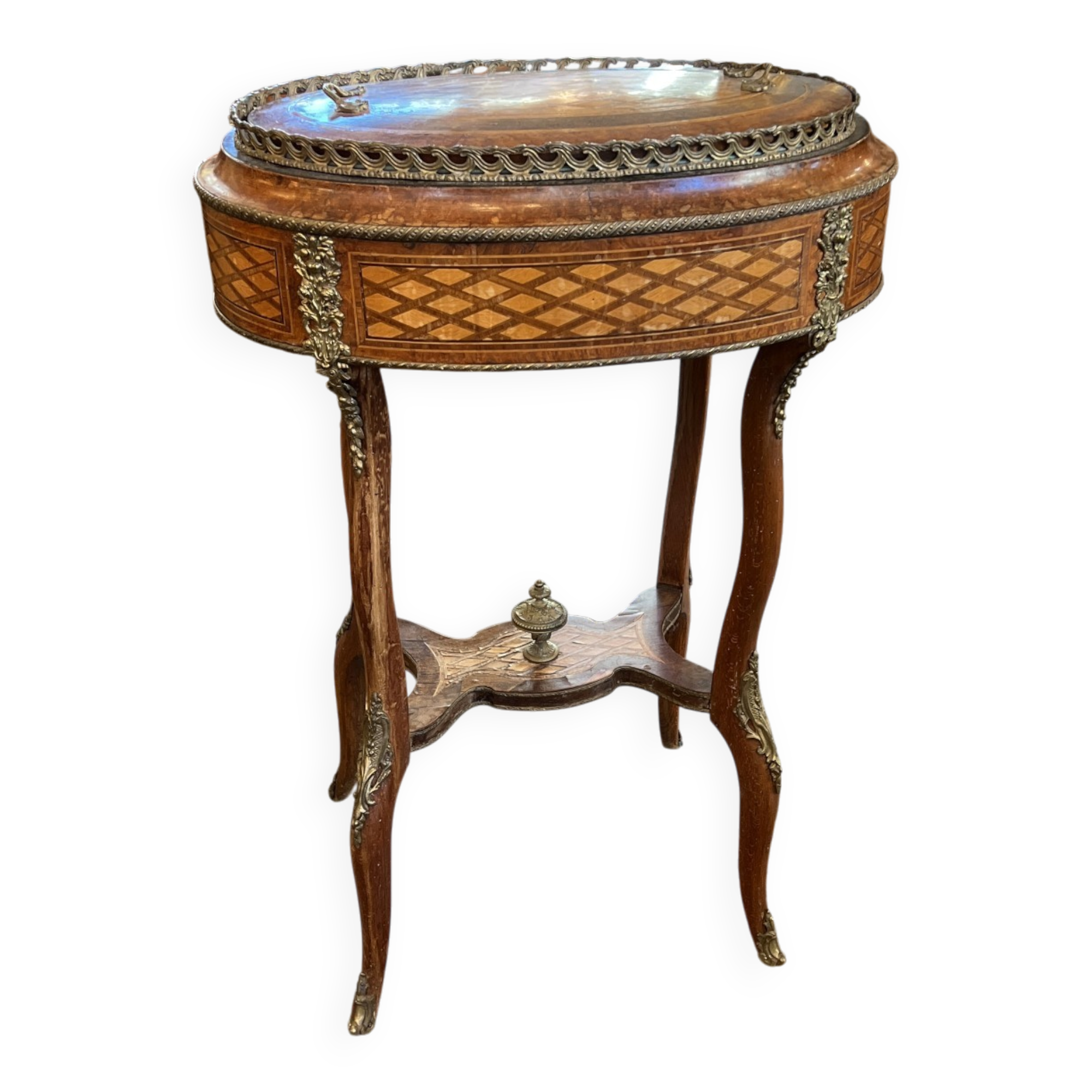 Jardinière in precious wood marquetry, Napoleonic III period, mid-19th century.