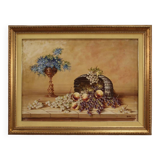 Signed painting still life with flowers and fruit from the 20th century