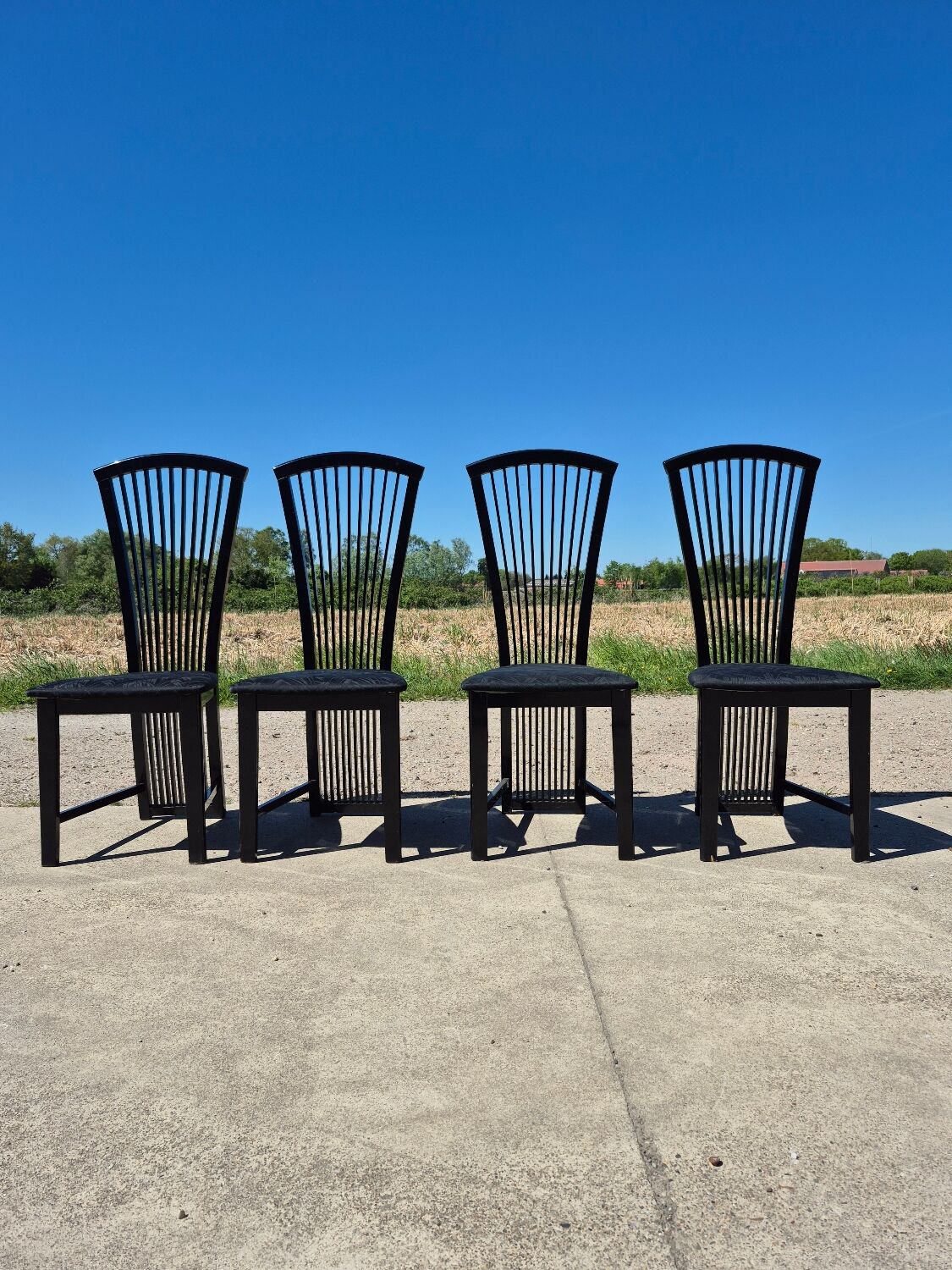 Set 4 postmodern black lacquer dining chairs 1980s