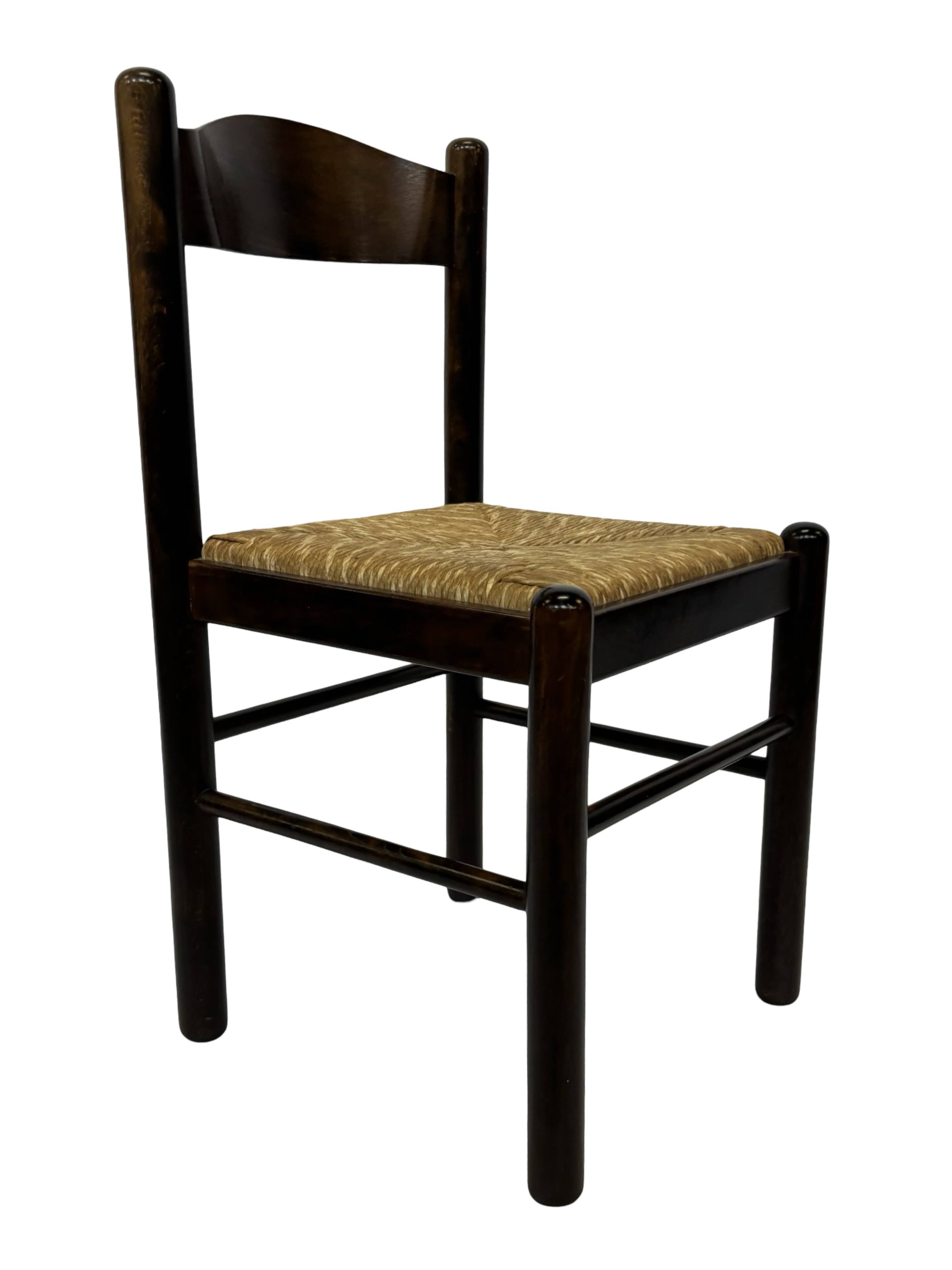 Set of 4 dark brown wooden chairs 70s minimalist design