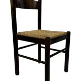 Set of 4 dark brown wooden chairs 70s minimalist design