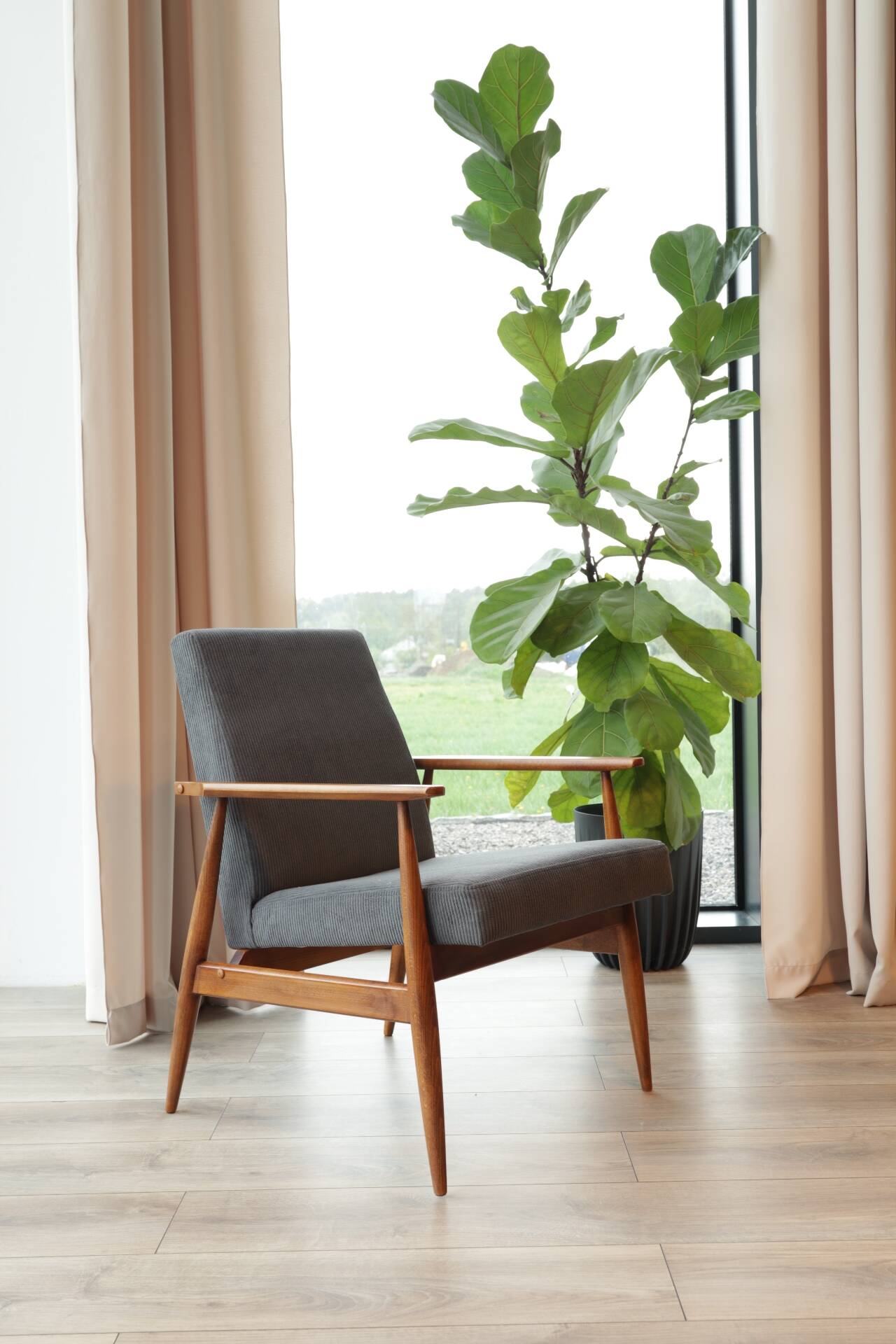 Scandinavian modern armchair graphite corduroy H.Lis