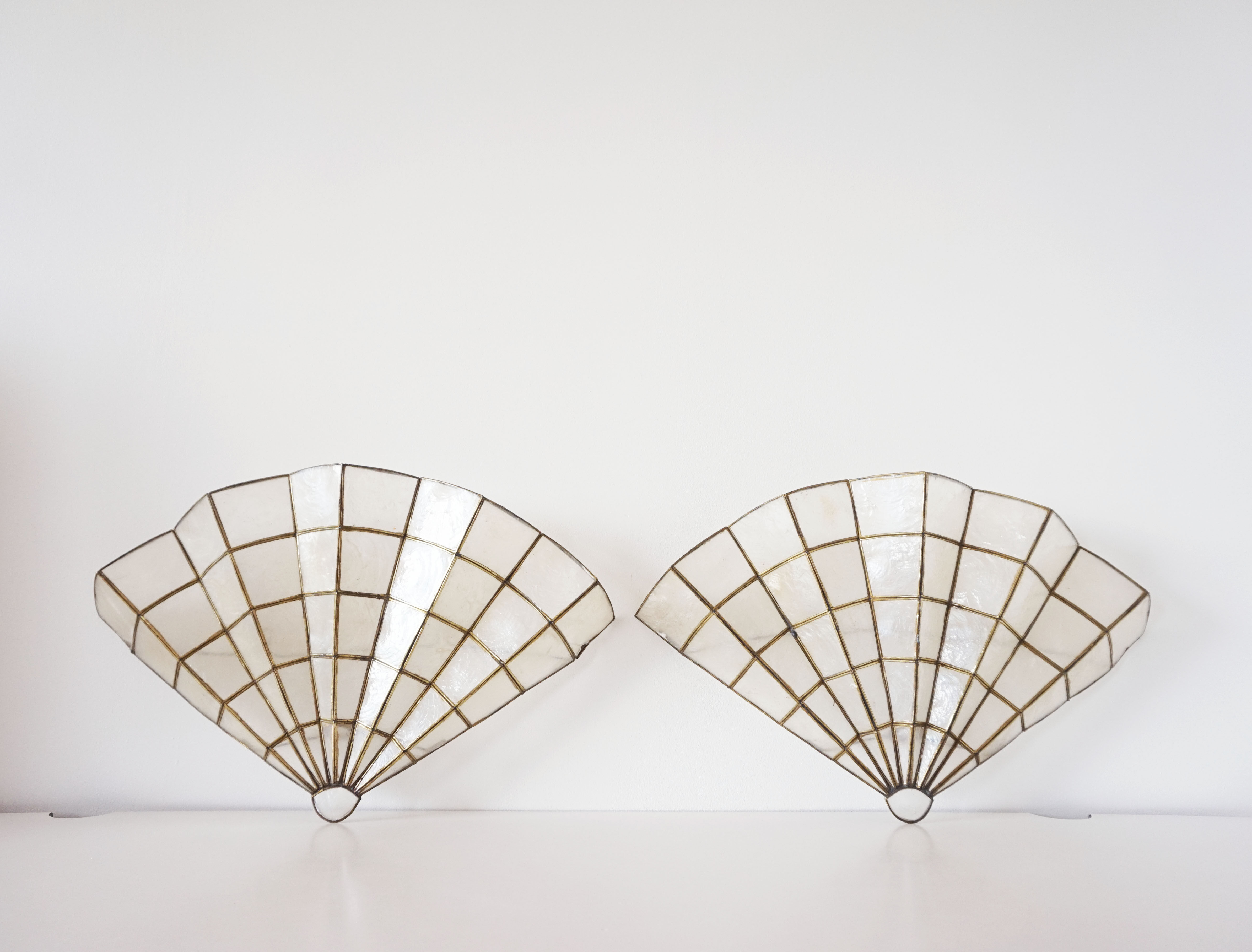 Pair of mother-of-pearl fan-shaped sconces