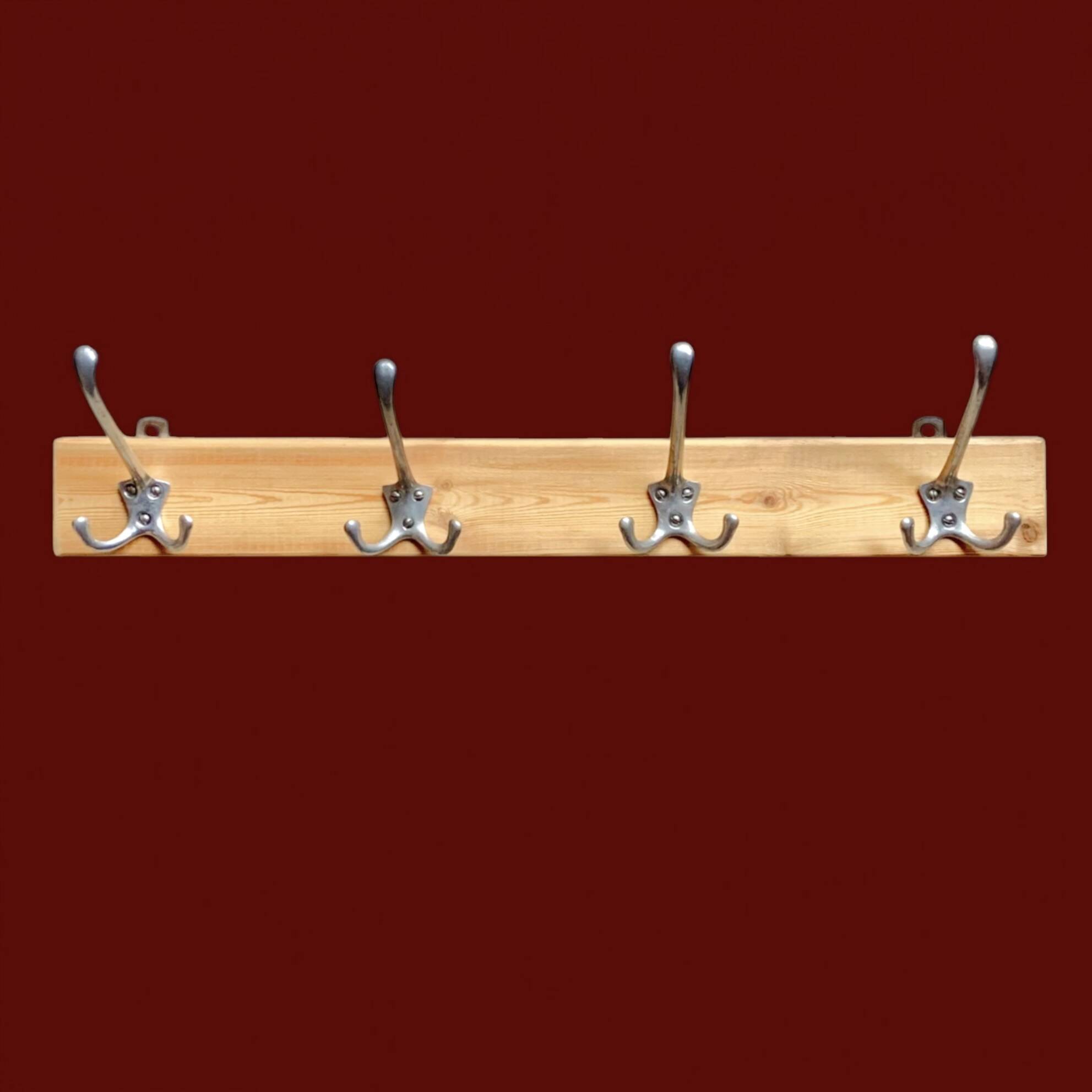 Vintage wooden coat rack - 4 cast aluminum hooks