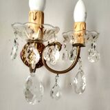 Golden brass wall light and crystal pendants - 2-light rococo light