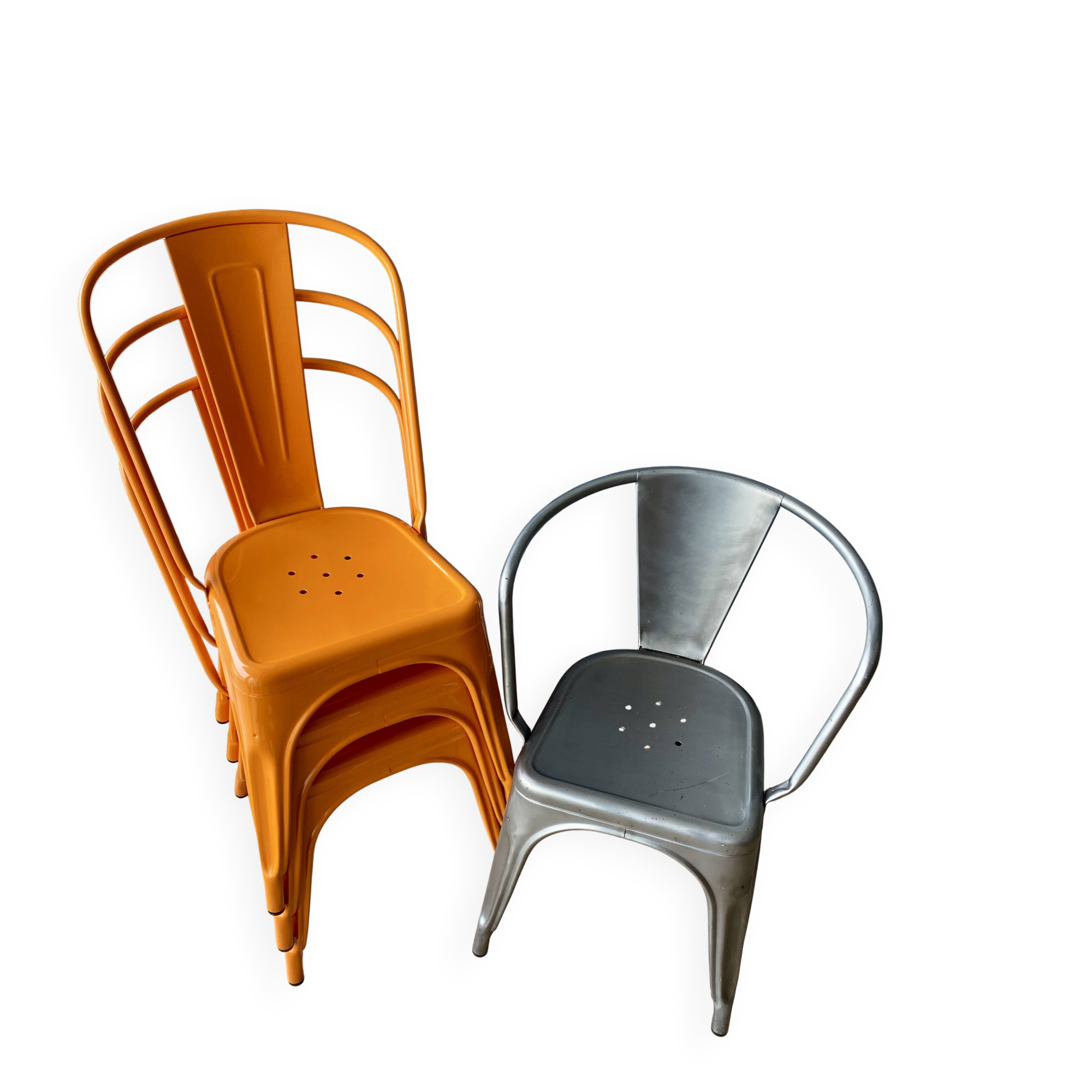 3 chairs and 1 Tolix armchair