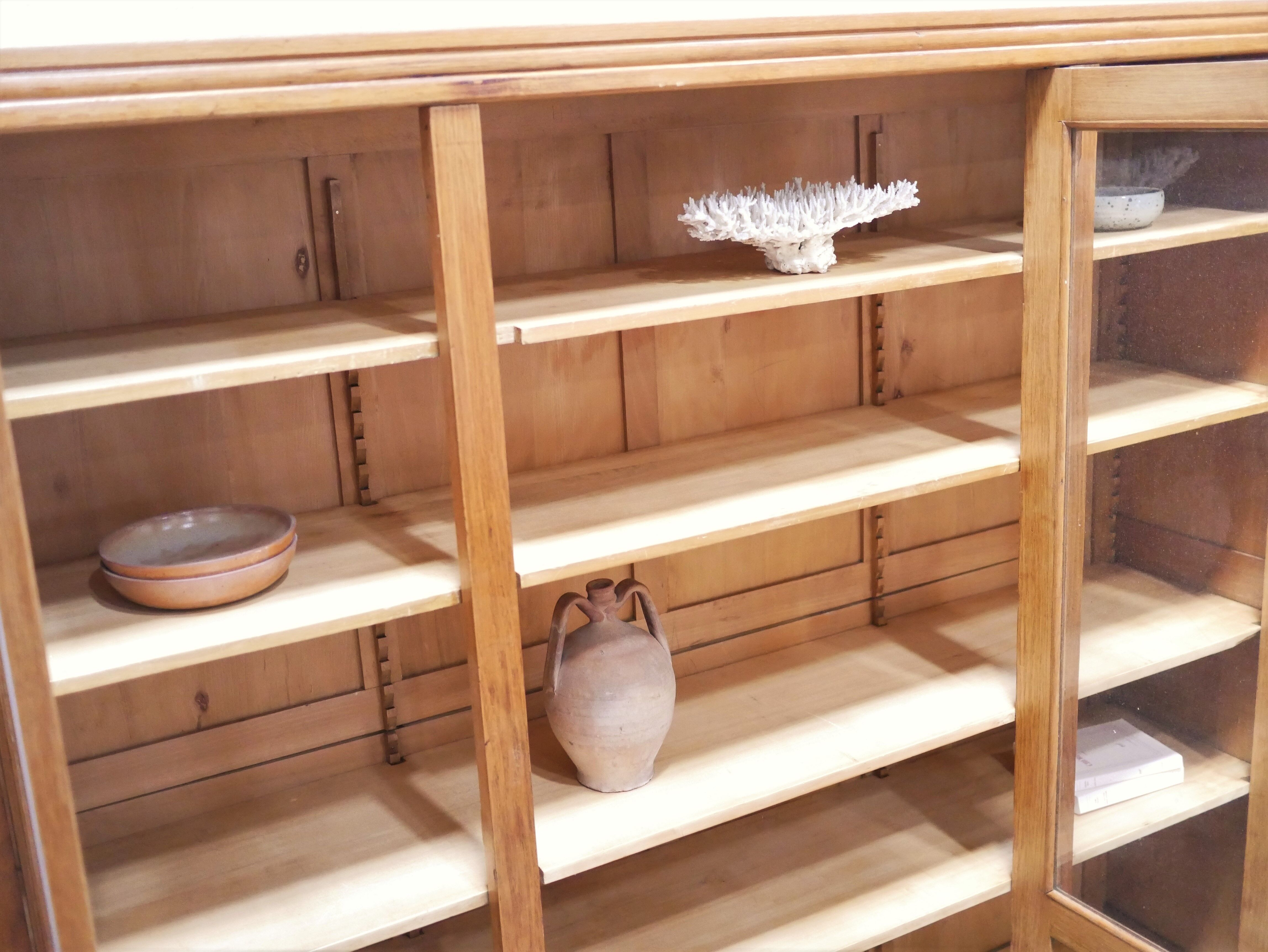 Vintage wooden glass bookcase cabinet