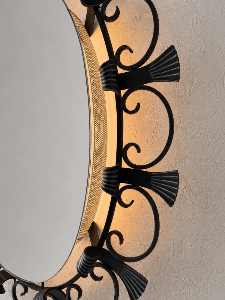 Hillebrand illuminated wall mirror wrought iron 1980s