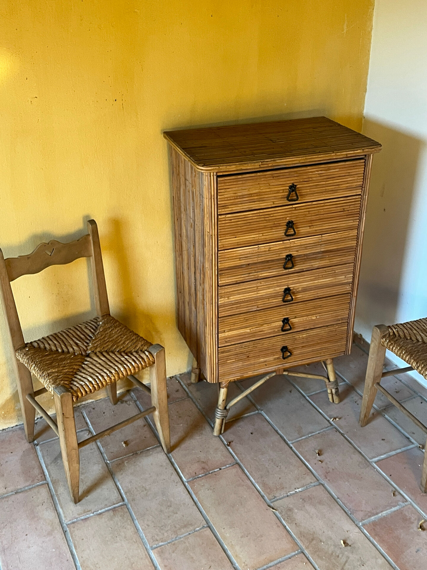Commode en rotin, années 60