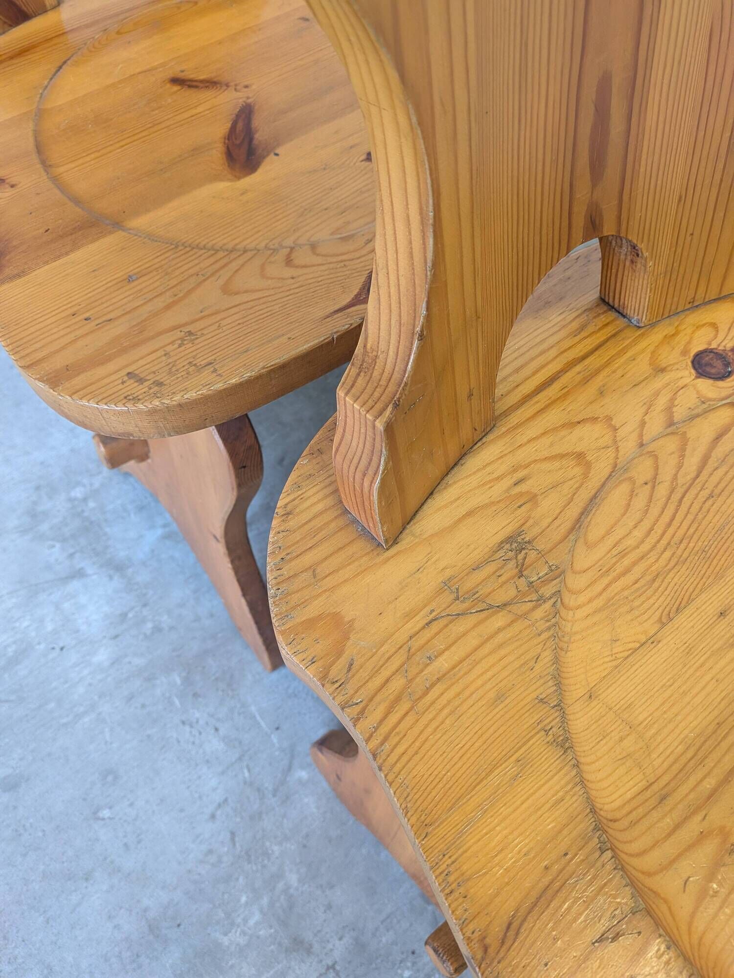 Vintage Alpine Wooden Chairs (Set of 4) Heart Cut-Out