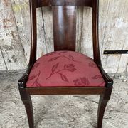 Antique Gondola Chair Empire Style Wood + Red Floral Vintage Fabric