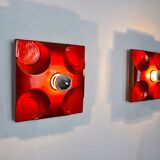 Pair of Fat Lava wall lamps by Hustadt Leuchten, Orange ceramic, Germany, 1960